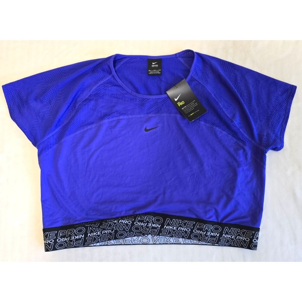 Nike Pro Dri-FIT Purple Mesh Crop Top Short Sleeve Athletic Shirt Women's XXL